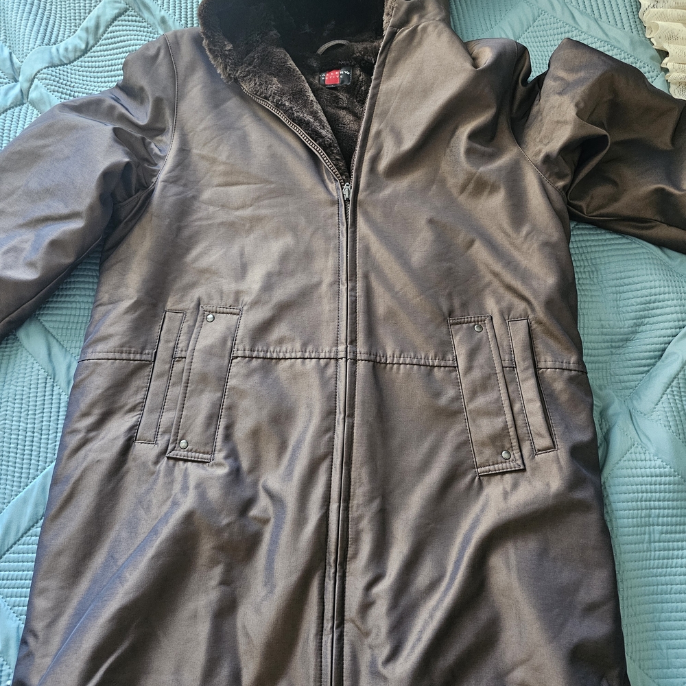 Gallery Petite Women's Metallic Brown Hooded Coat Petite Medium